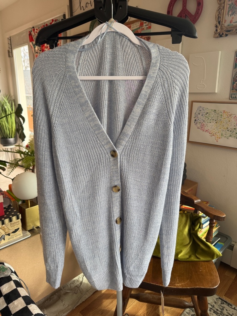 Gianni Bini Light Blue Ribbed Button-Front Cardigan